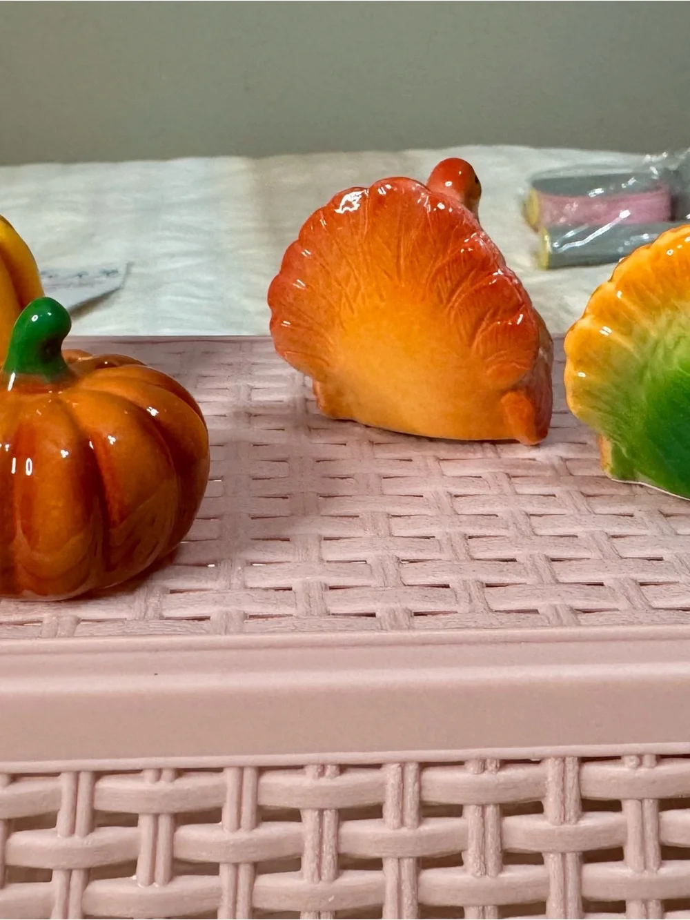 Ceramic Thanksgiving Turkey Salt and Pepper Shakers with Mini Pumpkin